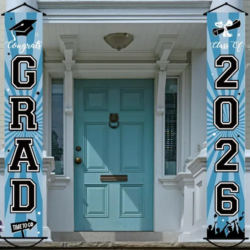 Miniatura 19 de Cartel de graduación 2026, decoraciones de graduación negro y dorado, letrero de porche de clase de 2026, decoración de puerta de felicitaciones