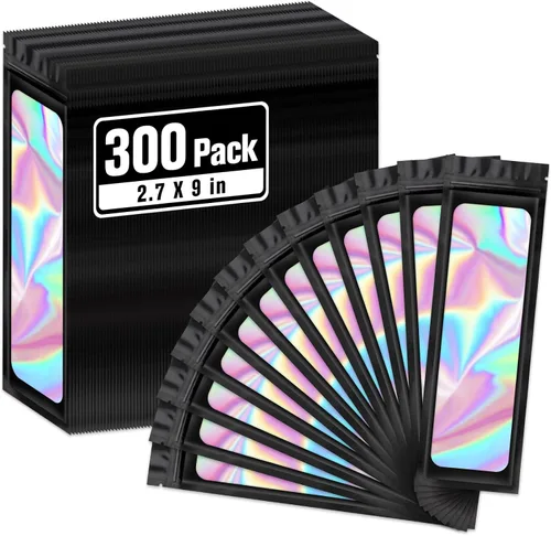 Miniatura 53 de ANZNKU Paquete de 300 bolsas multicolor para bolígrafos, bolsas holográficas de Mylar con ventana transparente, bolsas de embalaje a prueba
