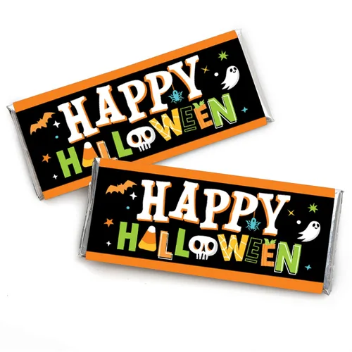 Big Dot of Happiness Jack-O'-Lantern Halloween - Envoltura de barra de caramelo para niños, regalos de fiesta de Halloween, juego de 24
