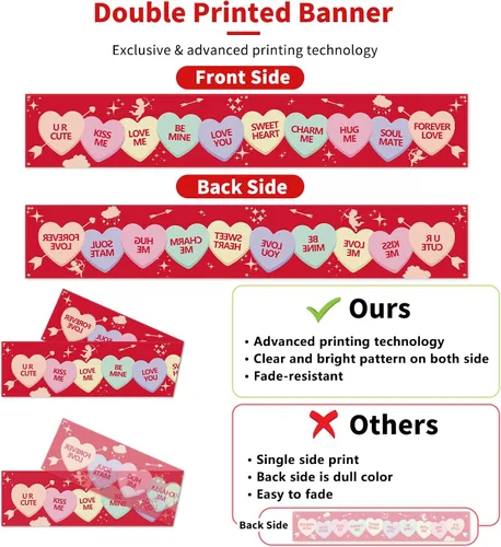Miniatura 3 de Cartel del día de San Valentín de 120 x 20 pulgadas, decoración al aire libre, letrero de San Valentín, corazones rosados, gnomos, suministros