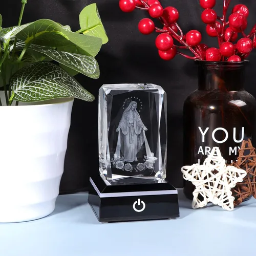 Miniatura 6 de Movdyka Estatua de cristal 3D de Virgen María, regalos religiosos para mujeres y hombres, figura religiosa con grabado láser cristiano, adornos