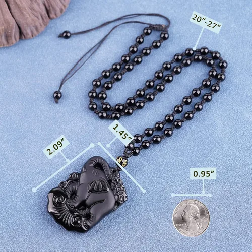 Miniatura 4 de Collar de obsidiana negra con colgante de protección y cadena de cuentas extendida, amuleto de piedra de cristal curativo para hombres y mujeres