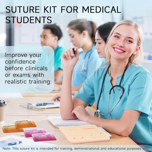 Miniatura 7 de Kit de práctica de sutura para estudiantes de medicina - Kit de sutura con heridas precortadas, hilos y herramientas de sutura, kit de entrenamiento