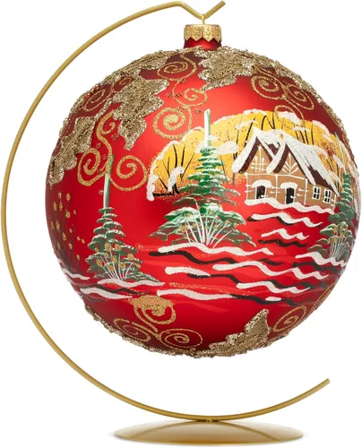 Miniatura 41 de Adorno navideño de capilla azul con soporte, bola de vidrio soplado polaco pintada a mano, bola extra grande de 8 pulgadas/200mm, adorno de fe eterna