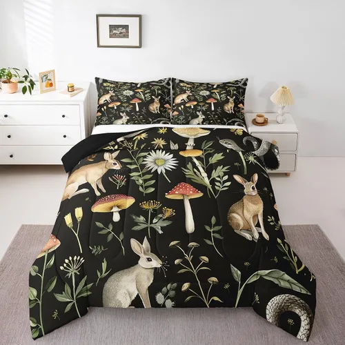 Miniatura 15 de Feelyou Lindo juego de ropa de cama de hongos kawaii tamaño individual para niños y niñas, decoración de hongos salvajes, juego de edredón