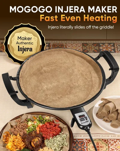 Miniatura 5 de Ethiopian Injera Maker Mitad (Mogogo), plancha eléctrica con temperatura y tiempo ajustables, superficie antiadherente para Lefse noruego