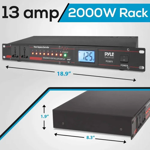 Miniatura 2 de Pyle Acondicionador Secuenciador de Energía de 10 Tomas - 13 Amp 2000W Montaje en Rack Controlador Regulador de Fuente de Alimentación Digital Pro