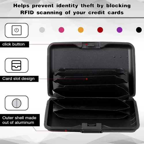 Miniatura 3 de Cartera de aluminio para tarjetas de crédito, 24 unidades, delgada, mini bloqueo RFID, protector de tarjetas de crédito, funda rígida para tarjetas