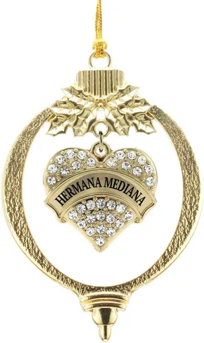 Miniatura 258 de Inspired Silver - Twin #1 - Adorno de Navidad dorado - Adorno de árbol de Navidad con dije de corazón con circonita cúbica - Decoración colgante