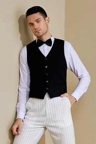 Miniatura 5 de BABEYOND Chaleco de traje formal para hombre, chaleco de negocios ajustado para traje de esmoquin