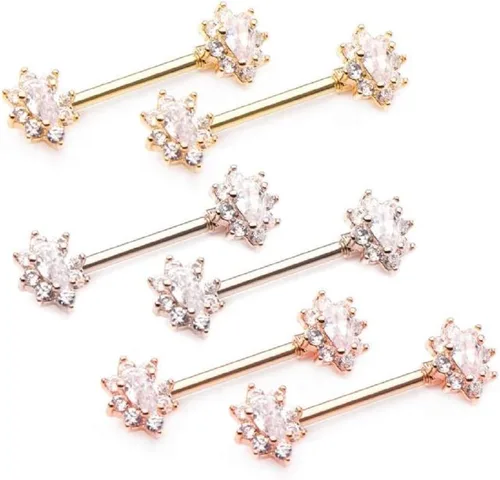 Miniatura 2 de Pierced Owl - Barras ovaladas de acero inoxidable de 0.49 oz con circonita cúbica, para pezón, se venden por par