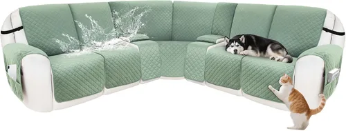 Miniatura 80 de Fundas para sofá modular reclinable, de terciopelo en forma de L, funda de consola central para perros y mascotas, lavable antideslizante, 1 funda