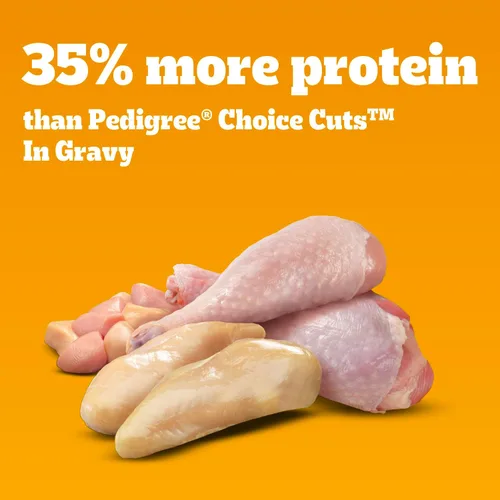 Miniatura 3 de Pedigree Alimento húmedo para perros con alto contenido de proteínas, comida enlatada suave para perros adultos, sabor pollo y pavo, latas de 13.2