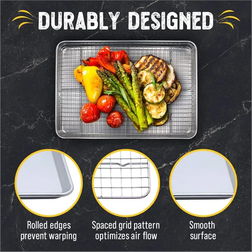 Miniatura 3 de Checkered Chef - Bandeja para hornear y estante de enfriamiento - Media hoja, bandejas de aluminio para galletas de 18" x 13" y estante de alambre