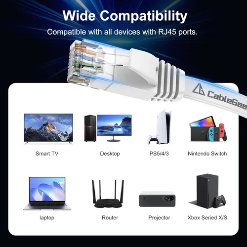 Miniatura 7 de Cable Ethernet Cat 6 de 30 pies, para interiores y exteriores, cable de red plano de Internet de alta velocidad de 10 Gbps, cable de conexión