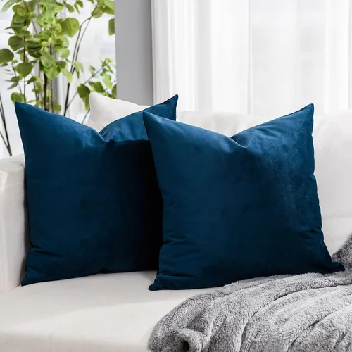 Miniatura 16 de Juego de 2 fundas de almohada decorativas de terciopelo de 14 x 14 pulgadas con cremallera, fundas de cojín cuadradas suaves y lisas de lujo