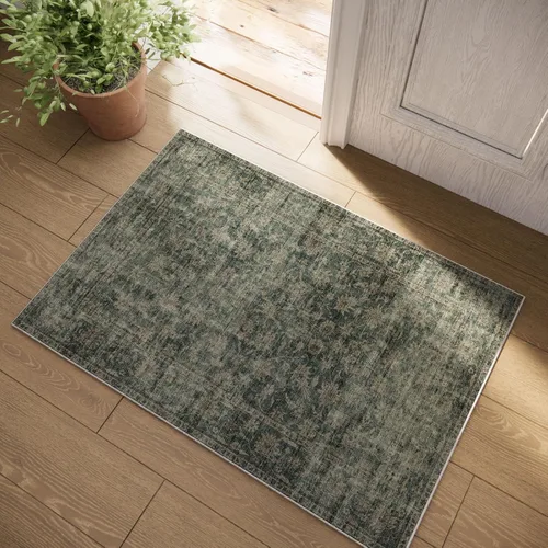 Miniatura 158 de Tapete largo lavable para pasillo o cocina: 2 x 6 pies, con respaldo antideslizante, de pelo corto, suave, para entrada, interiores, pasillos, Verde