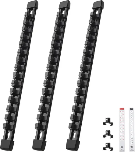 Reniteco Organizador de enchufes de 3 piezas, unidad de 3/8 pulgadas x 45 clips, soporte de enchufe de ABS resistente con tapas de extremo