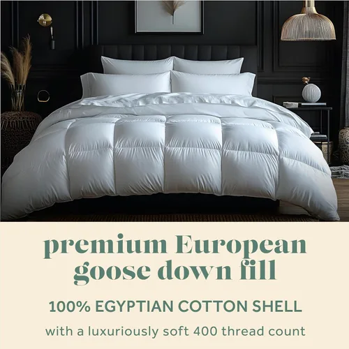 Miniatura 2 de ComfyDown Edredón blanco de plumón de ganso, fabricado en Estados Unidos, funda de edredón 100% algodón egipcio de 400 hilos, 650+ potencia