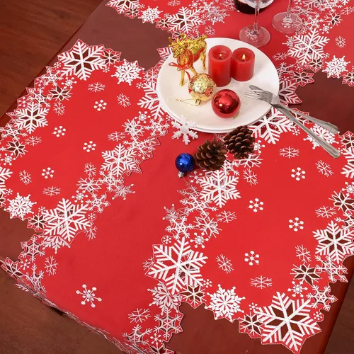 Miniatura 2 de Caminos de mesa bordados con copos de nieve para Navidad e invierno (rojo, 14 x 34 pulgadas)