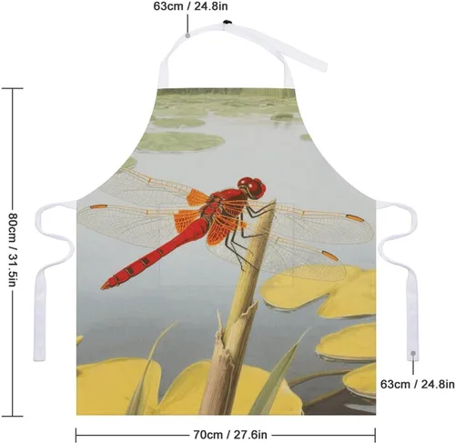 Miniatura 2 de MUSM Apron for Adults - 27.6 X 31.5 Inch, Heavy-Duty Polyester Aprons with Two Large Pockets, Waterproof Dragonflies Kitchen Apron for Cooking