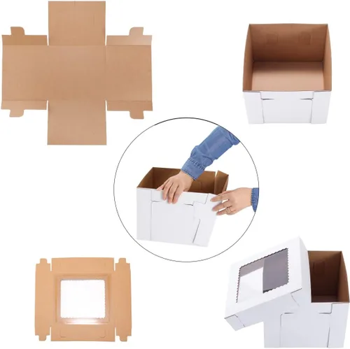 Miniatura 6 de Cajas altas para tartas de nivel, 10 x 10 x 12 pulgadas [10 unidades] Caja gruesa y resistente para pasteles con ventana, contenedor para pasteles