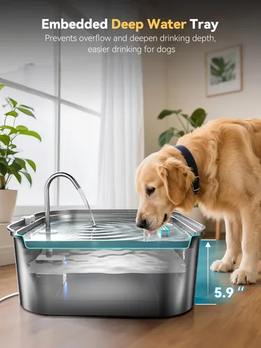 Miniatura 3 de Fuente de agua grande para perros de 14 litros/3.7 galones, fuente de acero inoxidable para perros grandes y múltiples mascotas, con ventana y área