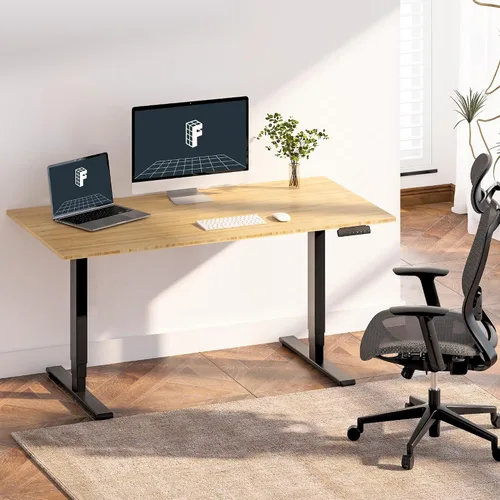 Miniatura 2 de FlexiSpot E6 Bamboo - Escritorio eléctrico de pie de 3 etapas con motor dual de 48 x 24 pulgadas, soporta 220 libras, altura ajustable con ajustes