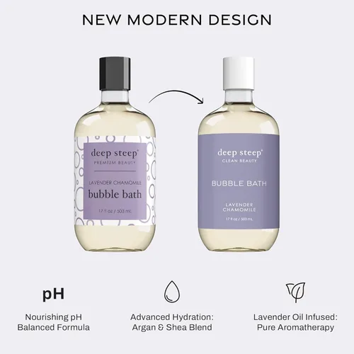 Miniatura 3 de Deep Steep baño de burbujas, lavanda y manzanilla 17 oz – Reducción de alergias clínicamente probada, baño relajante con manteca de karité y aceite