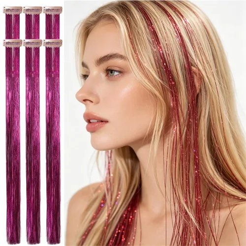 Miniatura 33 de Celinebella 6 extensiones de cabello con clip de mezcla de color rojo, plateado y azul, 6 unidades, resistentes al calor, para mujeres, 17-Azul