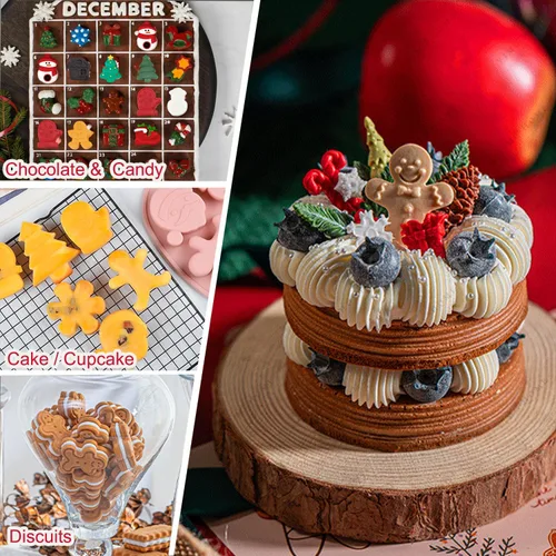 Miniatura 6 de Paquete de 3 moldes de silicona para chocolate de Navidad, molde de hornear de Navidad, copo de nieve, árbol de Navidad, muñeco de nieve, hombre