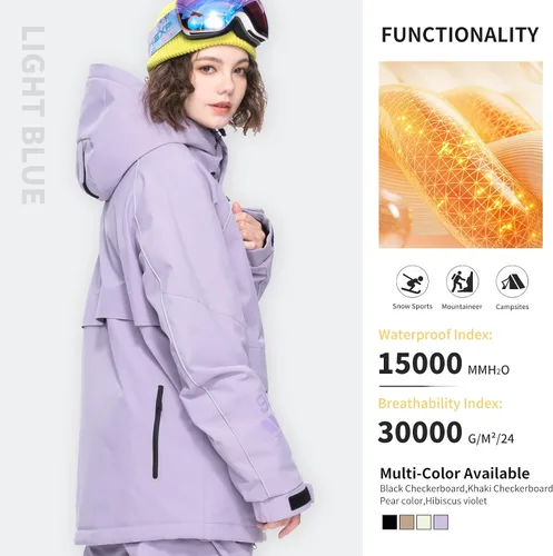 Miniatura 2 de HIGH EXPERIENCE Chaqueta de esquí para snowboard, nieve, invierno, impermeable, aislada, resistente al viento, chaqueta cálida con capucha