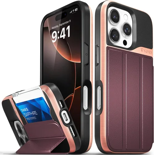 Miniatura 45 de VENA vCommute Funda tipo cartera compatible con Apple iPhone 14 (15.5 cm), funda de cuero con tapa plegable, tarjetero con función de soporte