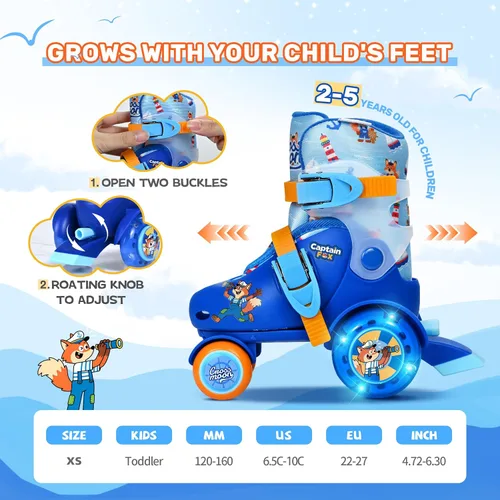 Miniatura 3 de Patines ajustables para principiantes para niños: ruedas iluminadas, divertido diseño de tractor para niñas, niños y niños pequeños Capitán Fox