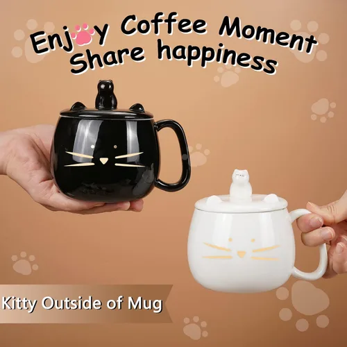 Miniatura 7 de Koolkatkoo Taza de café única con tapa para los amantes de los gatos, lindas tazas de té de cerámica con soporte para teléfono celular, taza