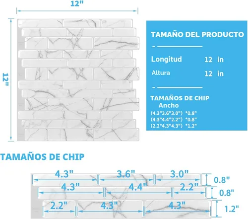 Miniatura 4 de Art3d Protector contra salpicaduras de 10 hojas, 12 pulgadas x 12 pulgadas, diseño de mármol blanco