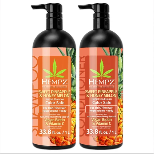 HEMPZ Set de champú y acondicionador para el cabello, aroma dulce de piña y melón miel para cabello fino/seco fino, dañado y tratado con color,