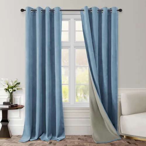 Miniatura 12 de HOMEIDEAS Cortinas de terciopelo opacas de color azul marino, 52 x 96 pulgadas, para oscurecer la habitación, con aislamiento térmico y ojales