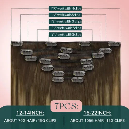 Miniatura 5 de Easyouth Extensiones de cabello humano con clip, color marrón medio que se desvanece a rubio caramelo, extensiones de cabello humano real con clip