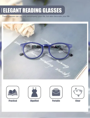 Miniatura 6 de MDee Gafas de lectura para mujer, paquete de 3 unidades, redondas, con bloqueo de luz azul, bisagras de resorte