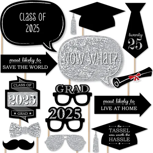 Miniatura 12 de Big Dot of Happiness Accesorios de graduación en blanco y negro para sesión de fotos 2026, juego de 20 unidades de accesorios de cabina de fotos