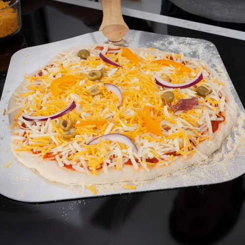 Miniatura 3 de Old Stone Pizza Kitchen - Pala de aluminio para pizza con mango de madera plegable, 12 x 14 pulgadas