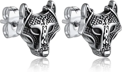 Bandmax Aretes vikingos para mujeres y hombres, aretes de acero inoxidable, nudo celta vikingo, cruz celta, calavera de cuervo, amuleto de