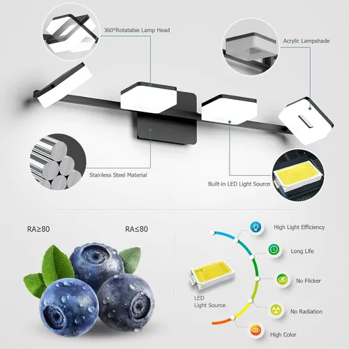 Miniatura 4 de 4 lámparas de acrílico para baño, moderna lámpara negra para tocador de baño, accesorios de iluminación de pared negro mate sobre el espejo, luz LED