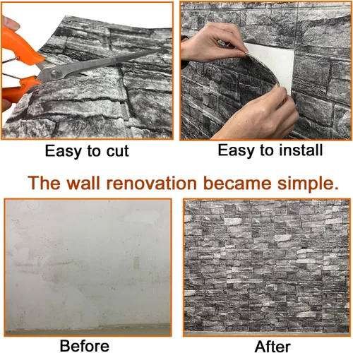 Miniatura 6 de 10 paneles de pared 3D para despegar y pegar, papel tapiz de ladrillo 3D para despegar y pegar, panel de pared de piedra sintética, ladrillo de Rojo