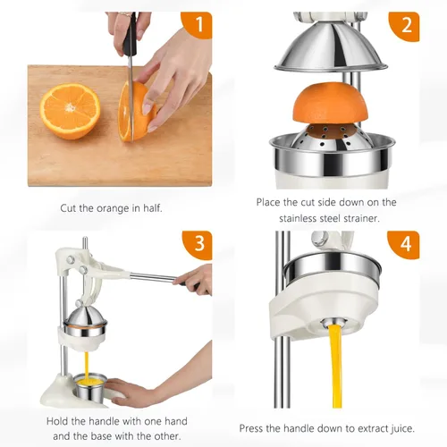 Miniatura 7 de TONGCHANT Exprimidor de hierro fundido, prensa de cítricos resistente de 19 pulgadas de alto con doble patrón Exprimidor manual para naranja limón