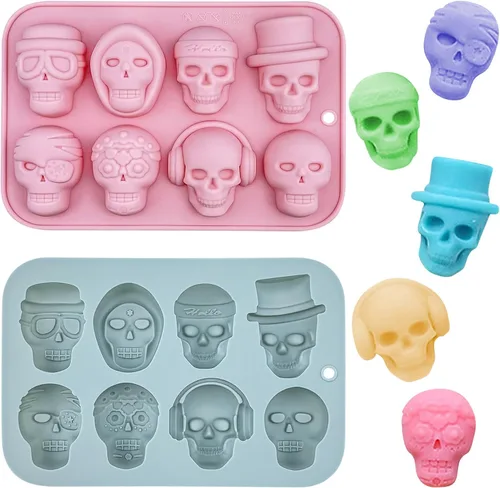 Miniatura 9 de 2 moldes de silicona de calavera de Halloween, 12 cavidades con forma de calavera, molde de fondant, lindo molde decorativo de chocolate