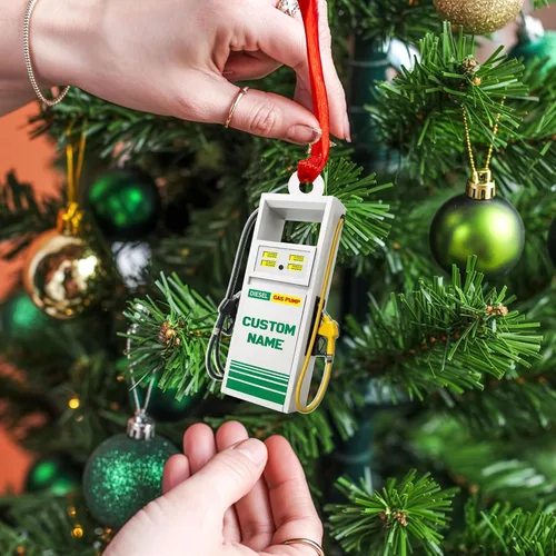 Miniatura 15 de Adorno de Navidad personalizado con bomba de gas 2025, decoración retro personalizada de árbol de estación de servicio, regalo único de recuerdo
