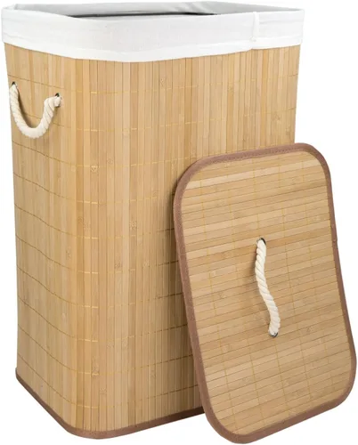 Miniatura 9 de Home Basics Cesta plegable de bambú para lavandería (redonda, marrón)