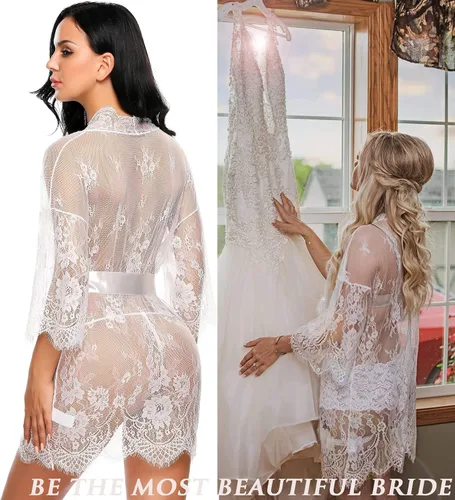Miniatura 6 de Avidlove - Kimono de encaje para mujer, tipo babydoll, camisón de malla de lencería de talla S-5XL